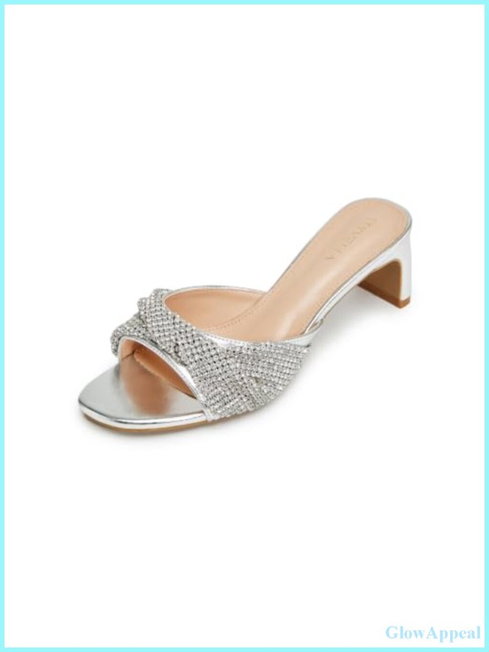 Rhinestone Mesh Knot Block Heel Slide Sandals